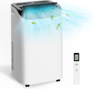 12,000 BTU Portable Air Conditioner Cools Up to 500 Sq.Ft, 3-IN-1 Energy Efficient Portable AC Unit with Remote Control & Installation Kits for Large Room, Campervan, Office, Temporary Space