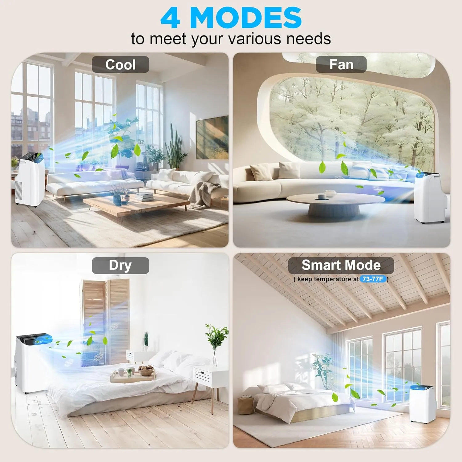 12000 BTU Portable Air Conditioners for Room up to 500 sq.ft, 3-IN-1 Quiet Cooling Portable AC Unit with Fan & Dehumidifier Function, 24H Timer Sleep Mode, Remote Control & Windows Kit Included