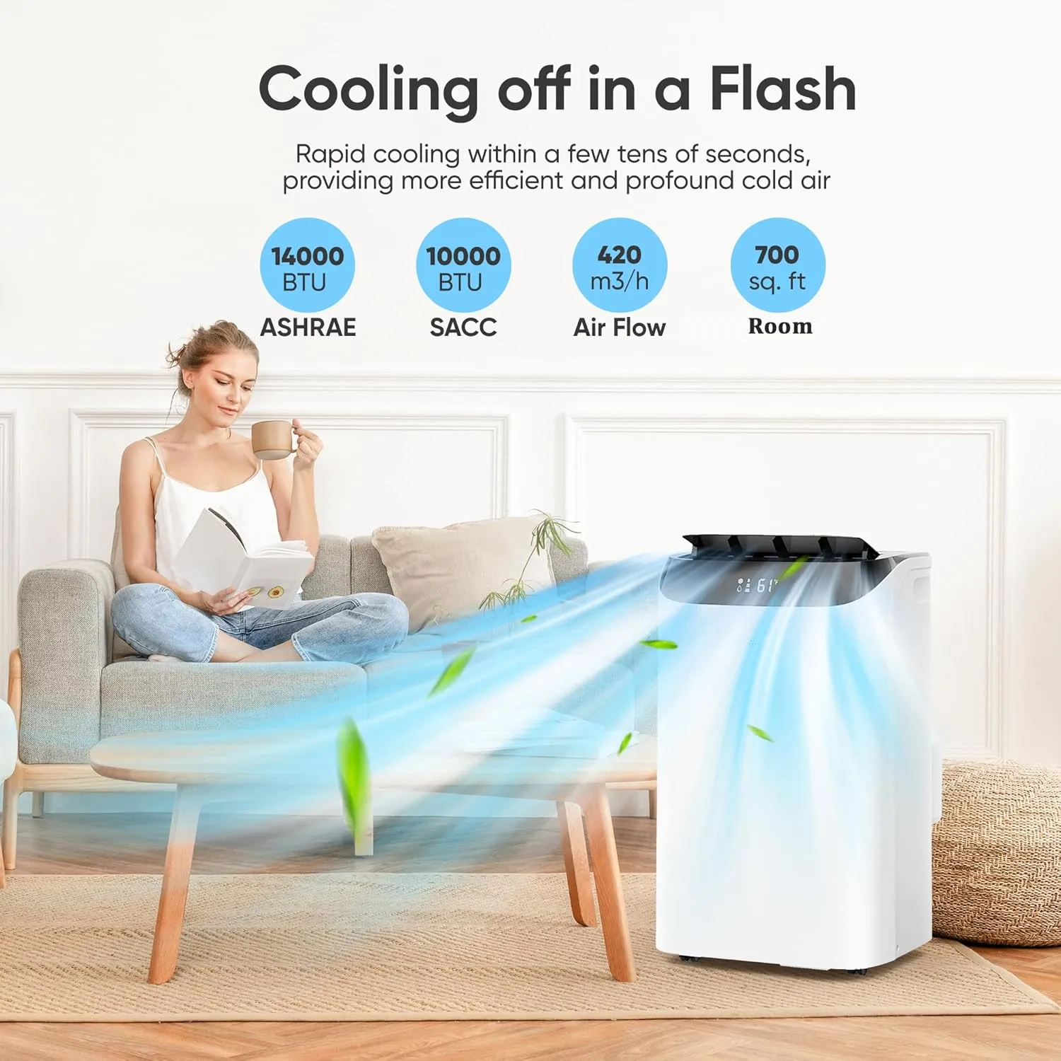 14000 Btu Portable Air Conditioner, 3-IN-1 Free Standing Cooling Portable AC Unit with Fan & Dehumidifier Function, Remote Control & 24H Timer, Quiet Sleep Mode, Windows Kit Included