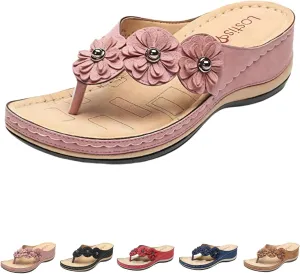 2025 New Women’s Orthopedic Arch Support Flowers Clip Toe Sandals, Vintage 3D Floral Cutout Comfortable Flip Flops