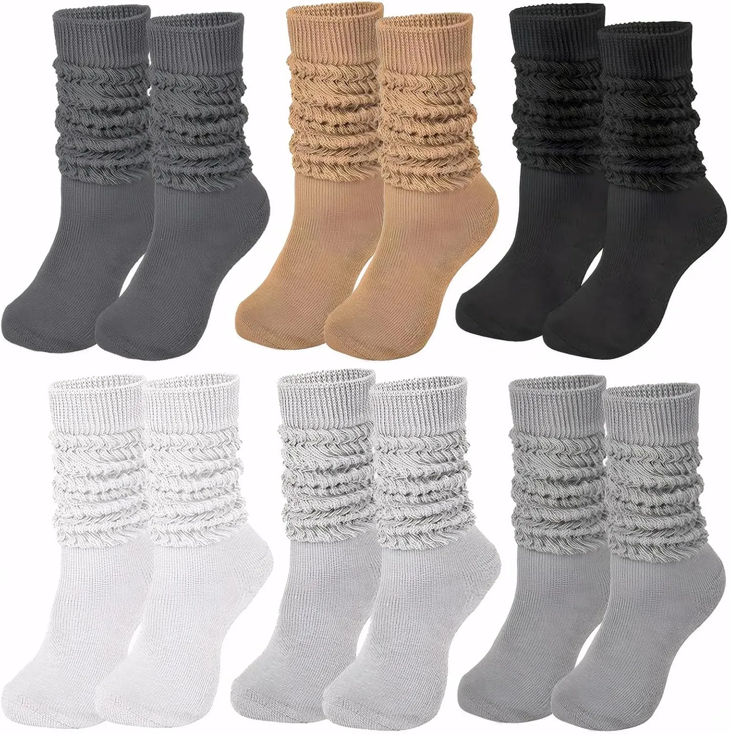 6 Pairs Slouch Socks for Women Extra Long Knee High Scrunch Slouchy Socks Soft Boot Stacked Socks for Women Girls