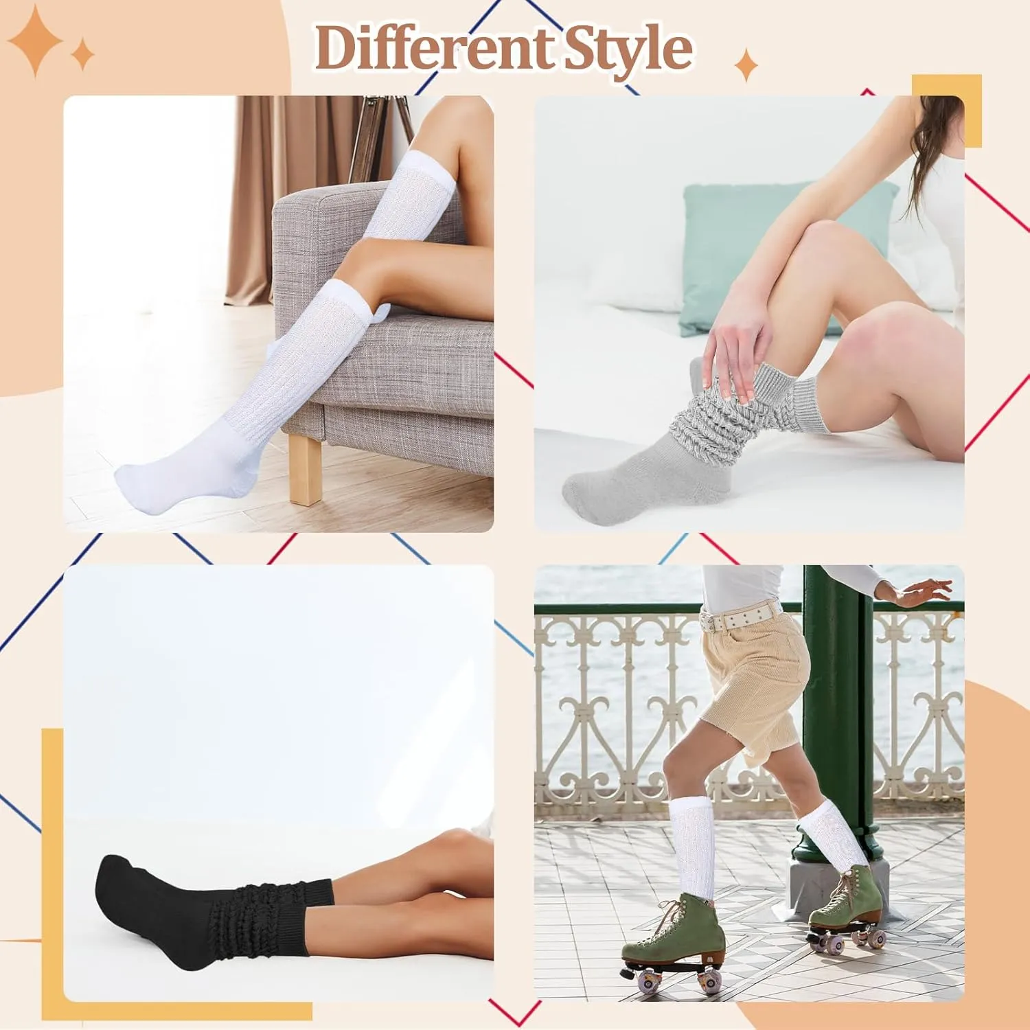 6 Pairs Slouch Socks for Women Extra Long Knee High Scrunch Slouchy Socks Soft Boot Stacked Socks for Women Girls