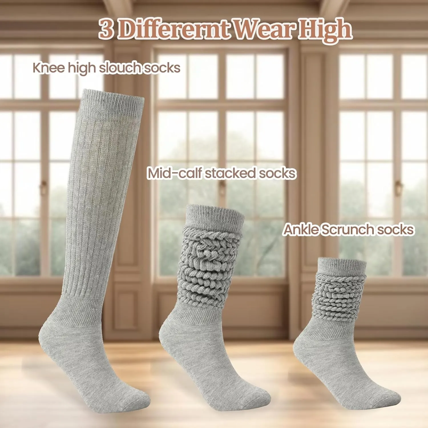 6 Pairs Slouch Socks for Women Extra Long Knee High Scrunch Slouchy Socks Soft Boot Stacked Socks for Women Girls
