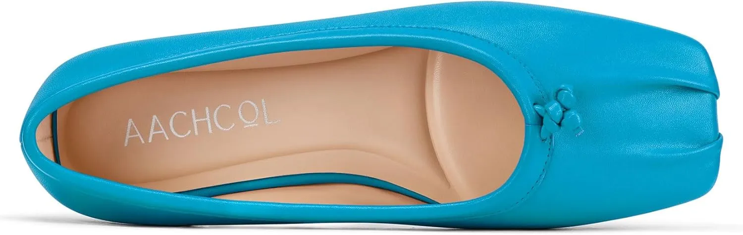 Aachcol Womens Square Toe Ballet Flats Slip-on Classic Work Flats Shoes Dress Shoes
