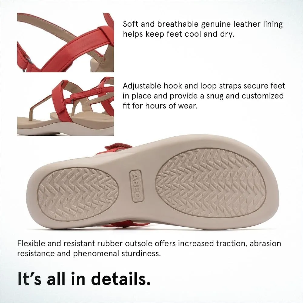 ABEO Women's Oasis T-Strap Arch Support Sandals | Black Flat Sandals with Built-In Orthotic & Metatarsal Pads