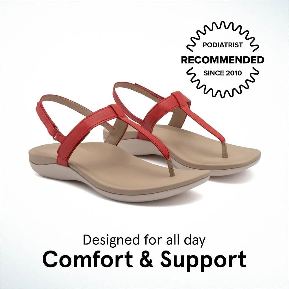 ABEO Women's Oasis T-Strap Arch Support Sandals | Black Flat Sandals with Built-In Orthotic & Metatarsal Pads