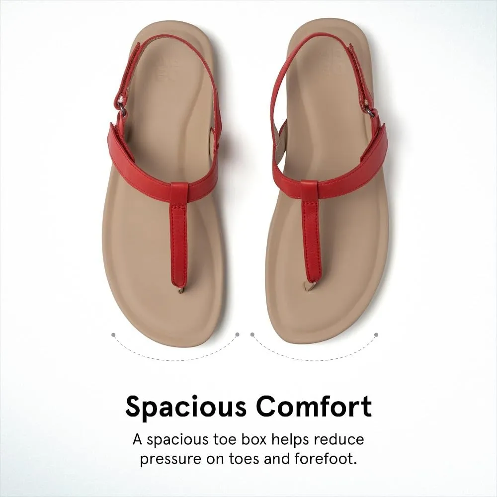 ABEO Women's Oasis T-Strap Arch Support Sandals | Black Flat Sandals with Built-In Orthotic & Metatarsal Pads