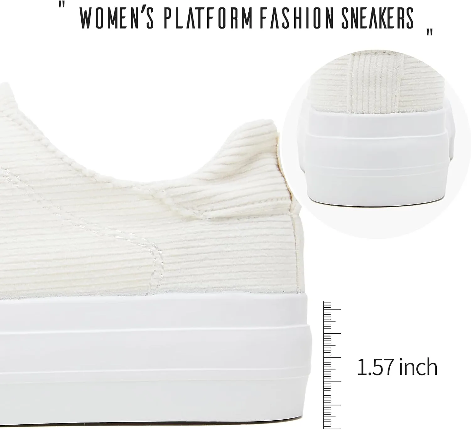 Adokoo Women's Platform Sneakers Corduroy White Sneakers Shoes for Women Black Low Top Lace Up Casual Fashion Walking Shoes