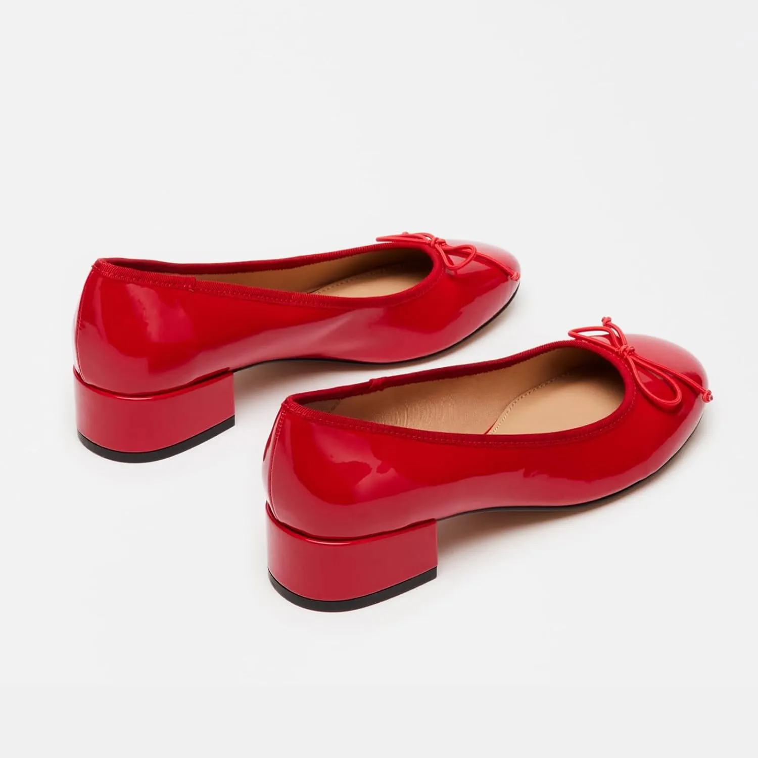 Adrizzlein Ballet Flats Shoes for Women Bowknot Round Toe Slip On Flats Pumps Comfort Chunky Low Heel Dress Shoes