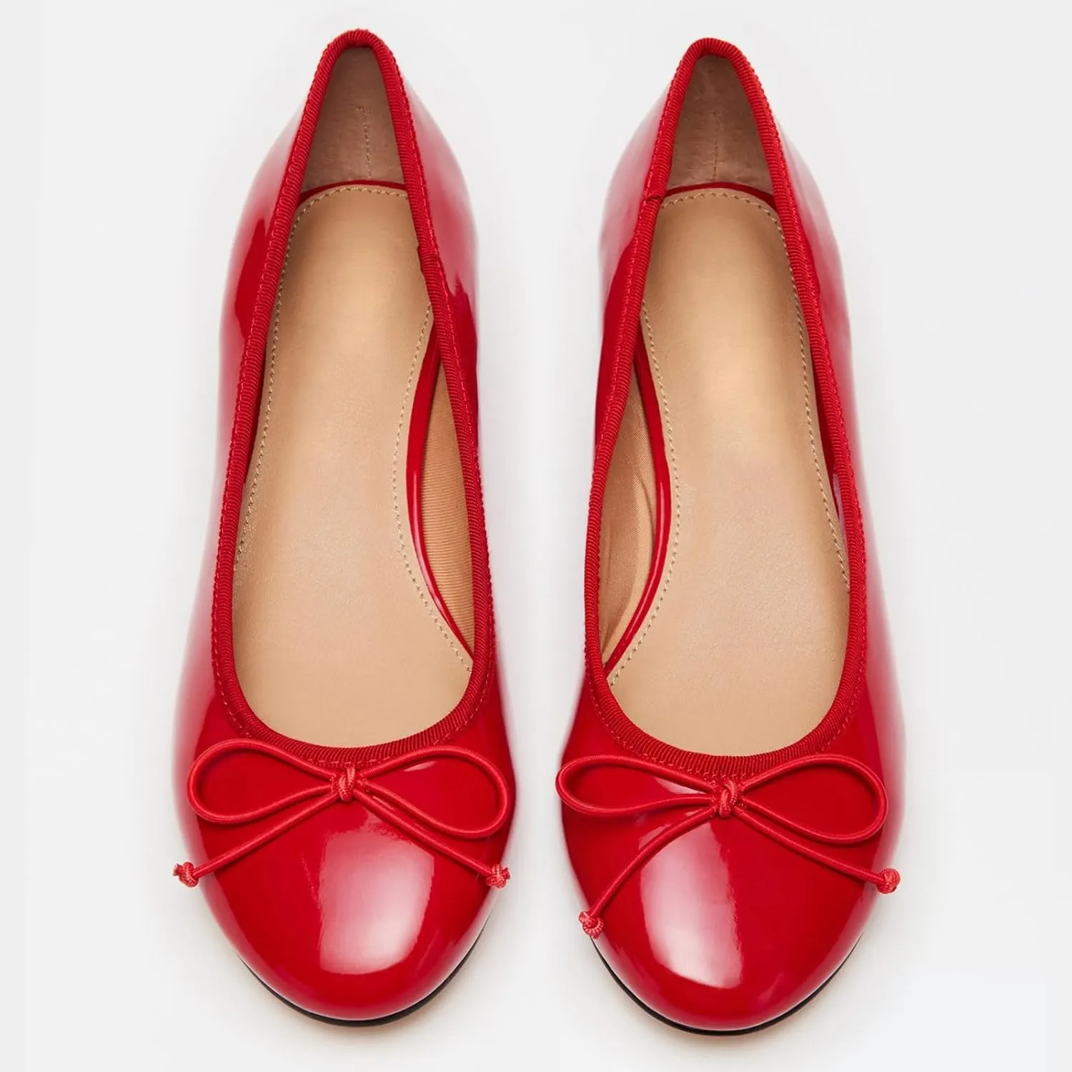 Adrizzlein Ballet Flats Shoes for Women Bowknot Round Toe Slip On Flats Pumps Comfort Chunky Low Heel Dress Shoes