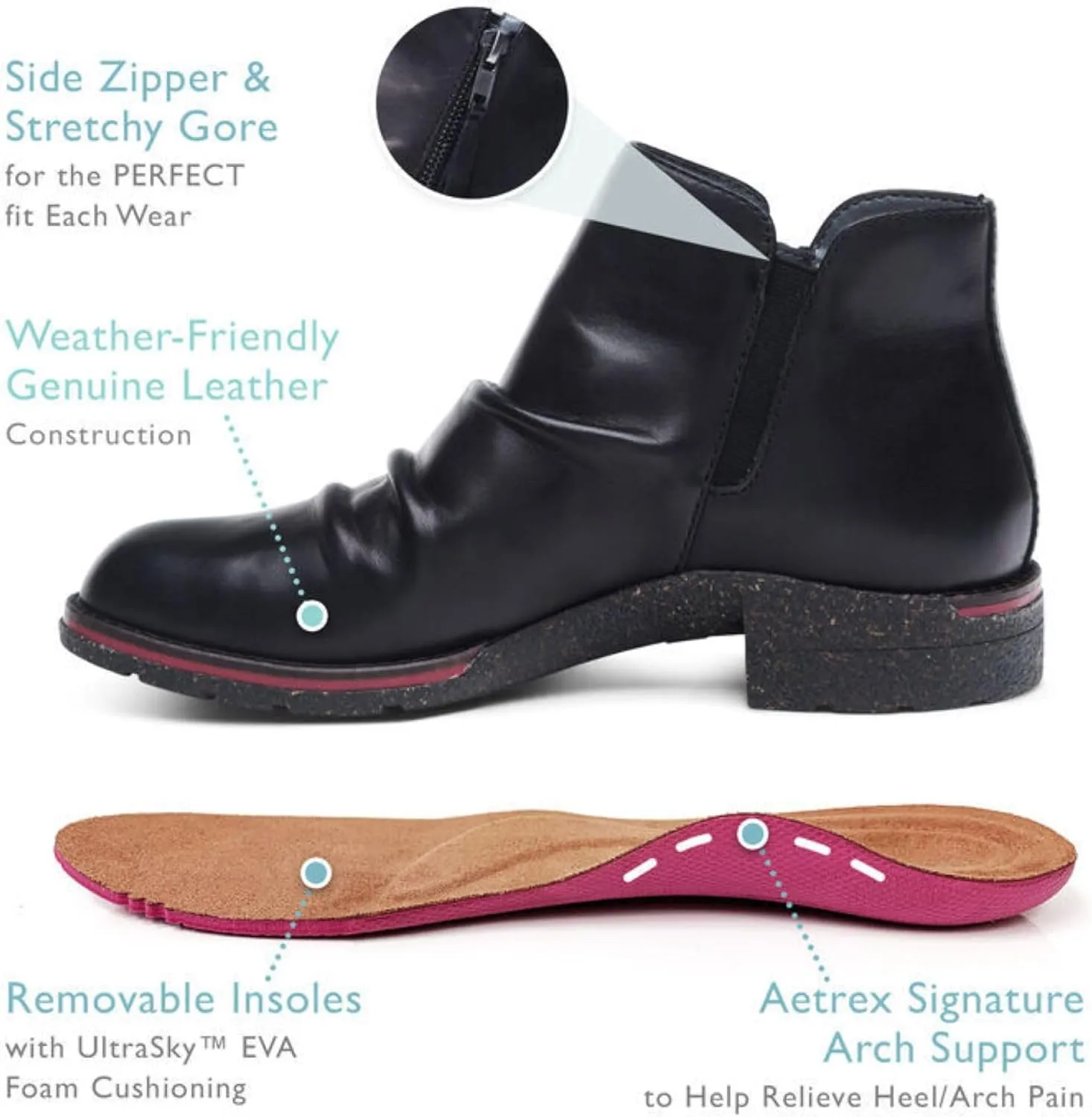 Aetrex Women's Mila Orthopedic Low Ankle Boots for Women - Arch Support Plantar Fasciitis Releif Booties for Women
