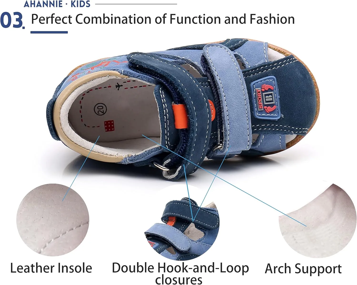 Ahannie Boys Girls Sandals for Toddler & Little Kids Closed Toe Summer Shoes with Hook Loop