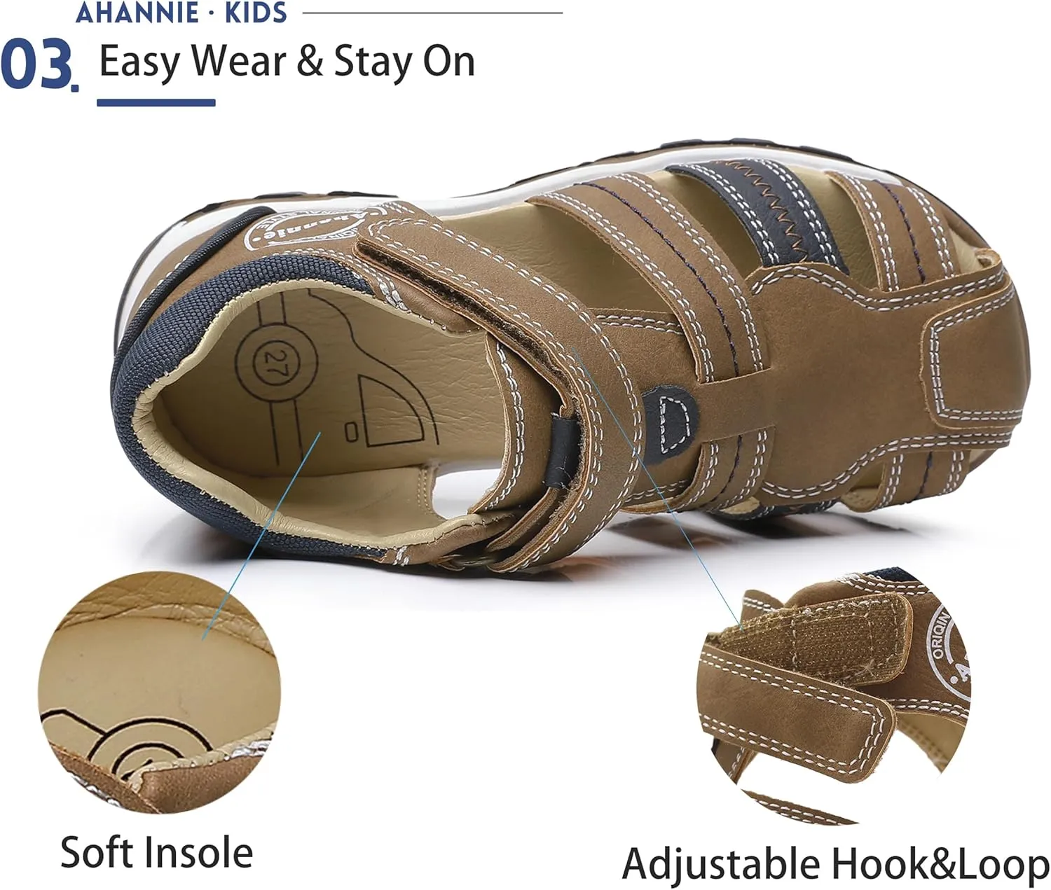Ahannie Boys Girls Sandals for Toddler & Little Kids Closed Toe Summer Shoes with Hook Loop