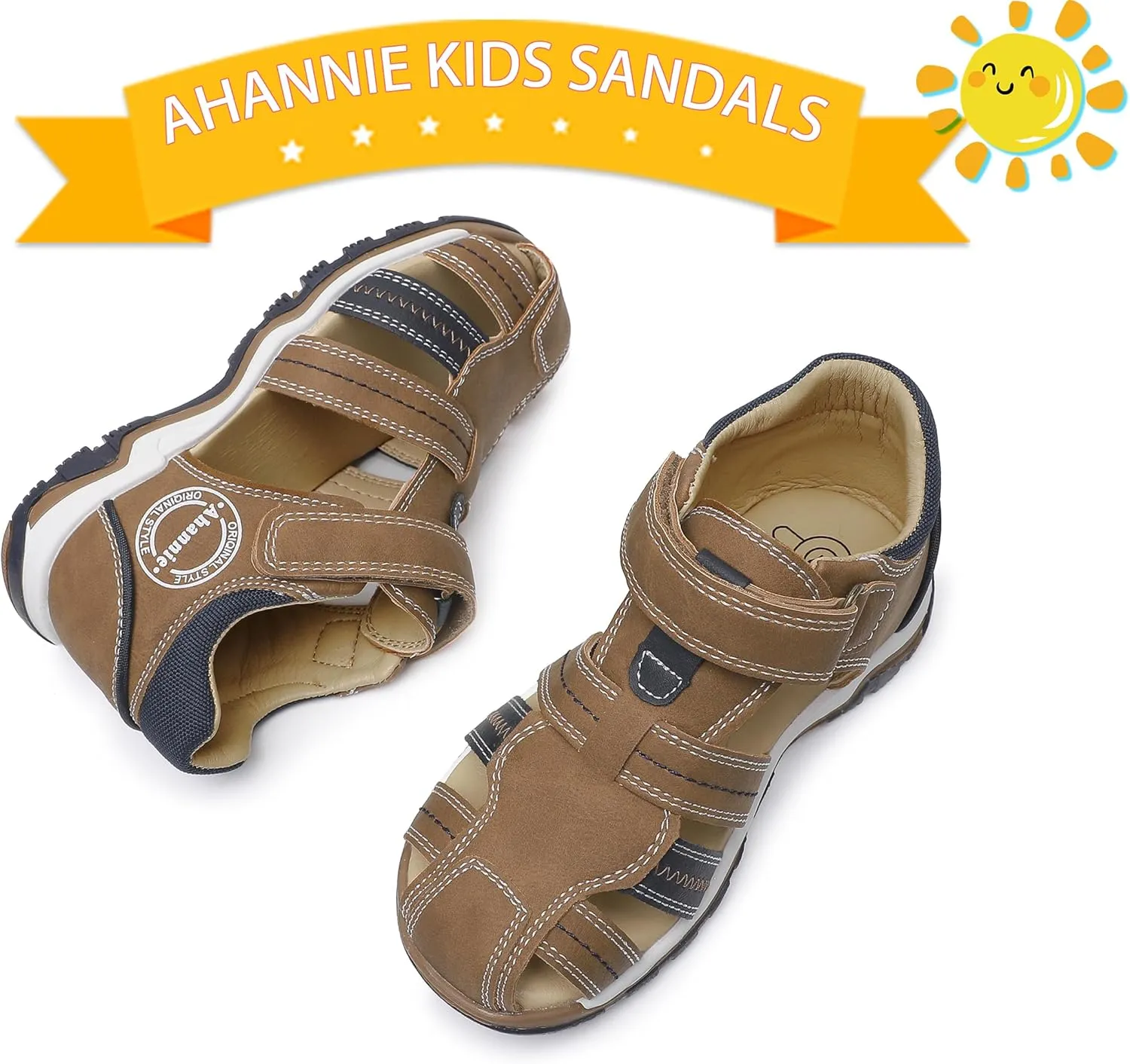 Ahannie Boys Girls Sandals for Toddler & Little Kids Closed Toe Summer Shoes with Hook Loop