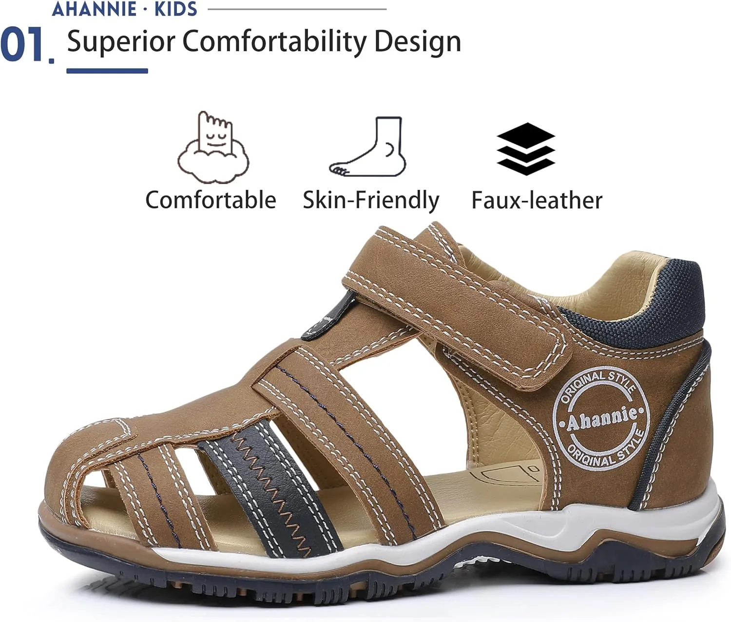 Ahannie Boys Girls Sandals for Toddler & Little Kids Closed Toe Summer Shoes with Hook Loop