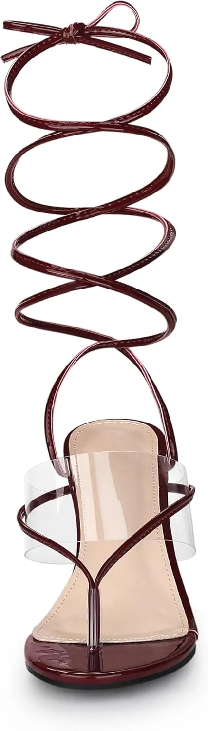 Allegra K Women's Lace Up Clear Strap Flip Flops Wedge Sandals