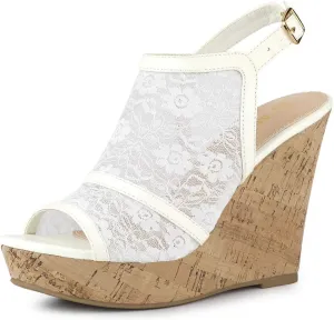 Allegra K Women's Open Toe Platform Heel Lace Wedges Sandals