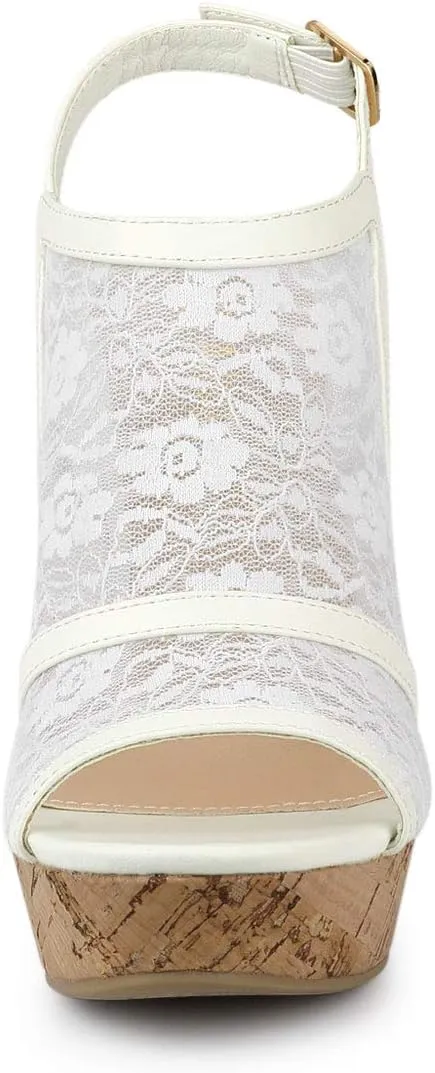 Allegra K Women's Open Toe Platform Heel Lace Wedges Sandals