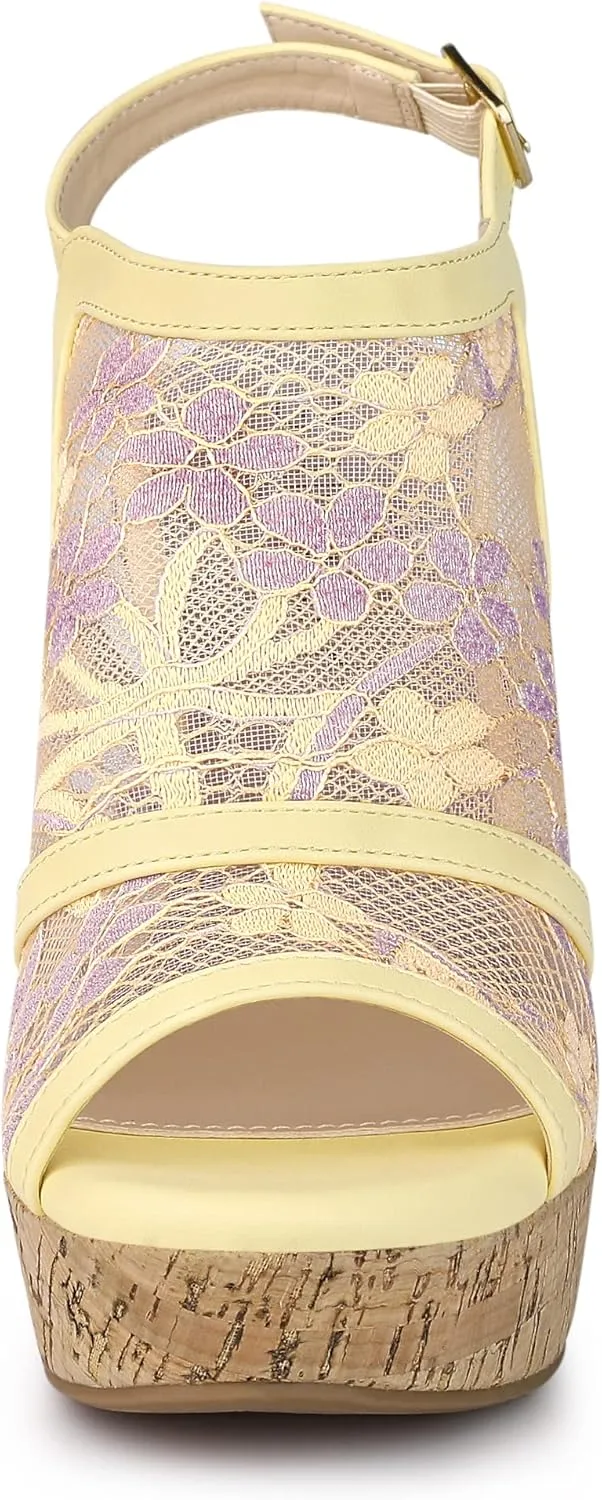 Allegra K Women's Open Toe Platform Heel Lace Wedges Sandals