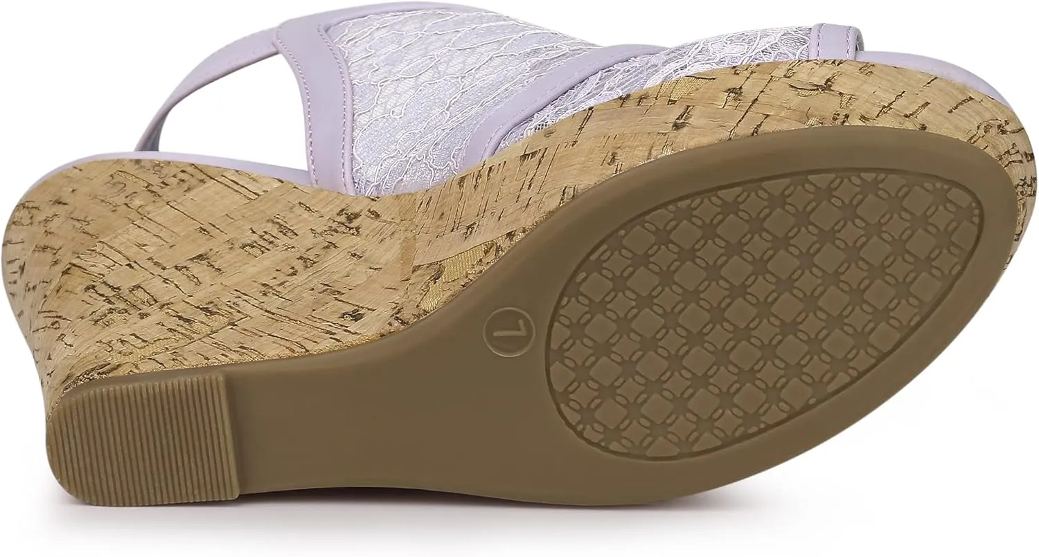 Allegra K Women's Open Toe Platform Heel Lace Wedges Sandals