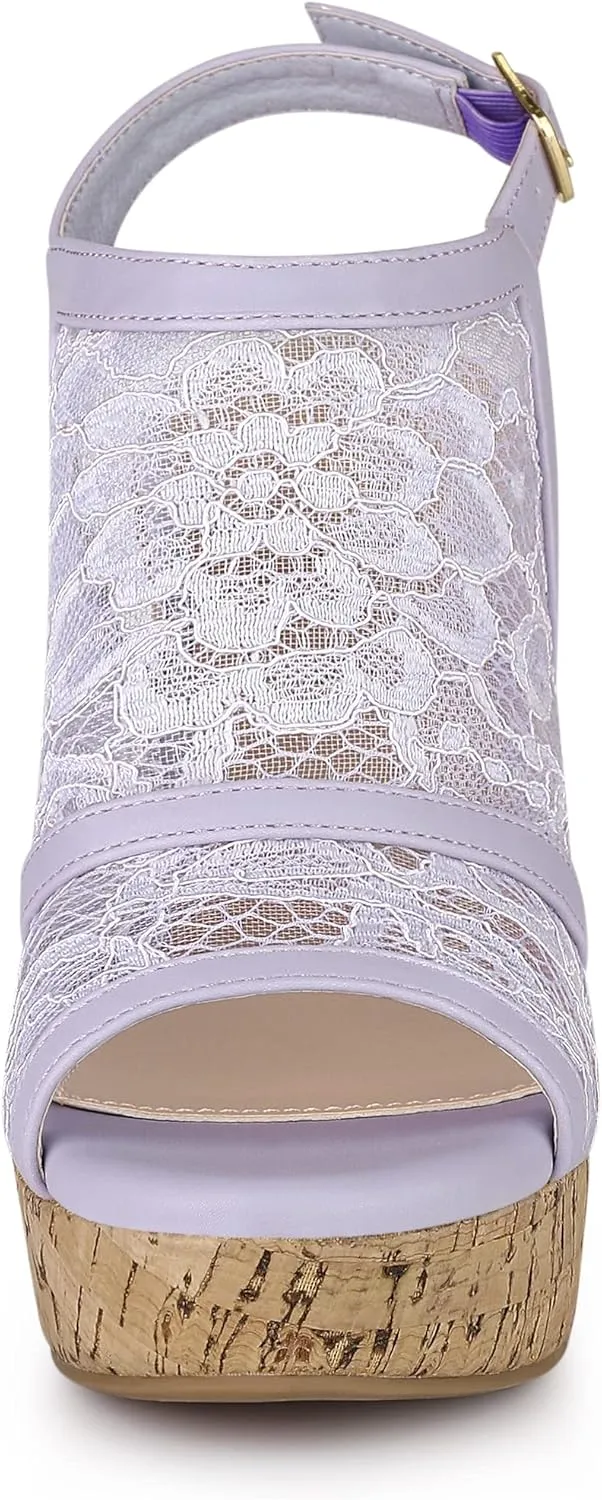 Allegra K Women's Open Toe Platform Heel Lace Wedges Sandals