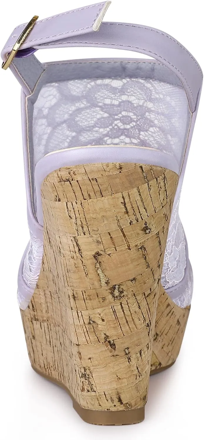 Allegra K Women's Open Toe Platform Heel Lace Wedges Sandals