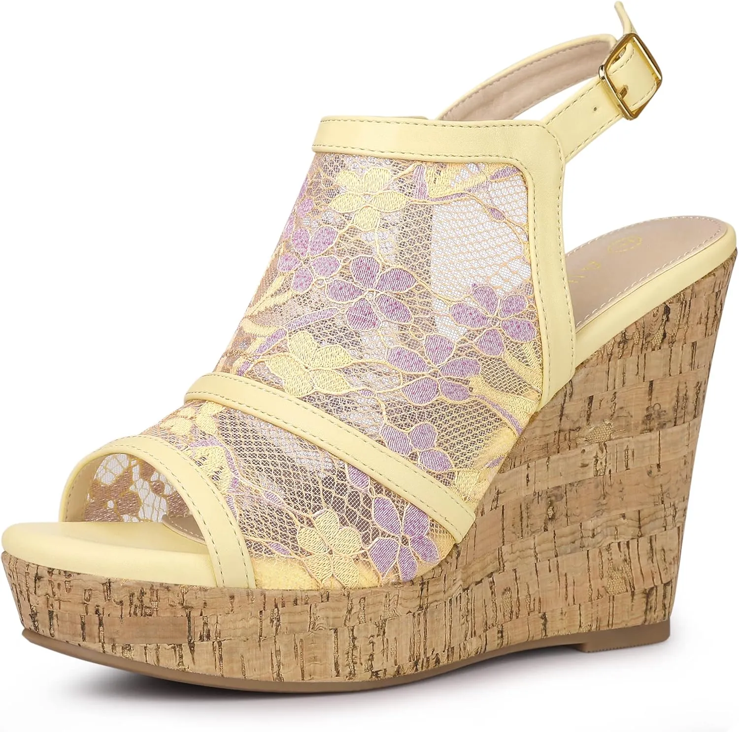 Allegra K Women's Open Toe Platform Heel Lace Wedges Sandals