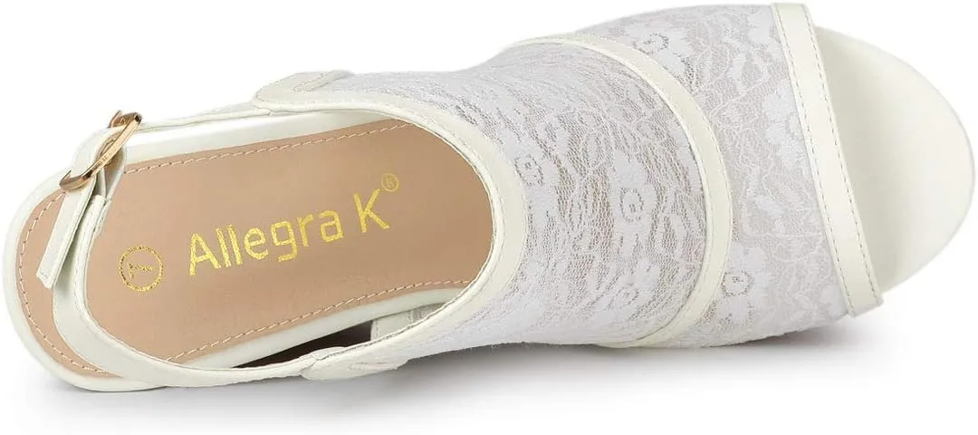 Allegra K Women's Open Toe Platform Heel Lace Wedges Sandals