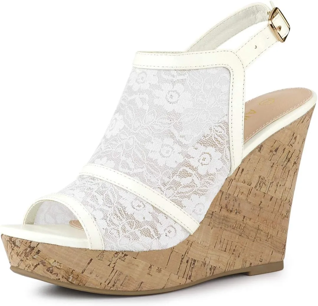 Allegra K Women's Open Toe Platform Heel Lace Wedges Sandals