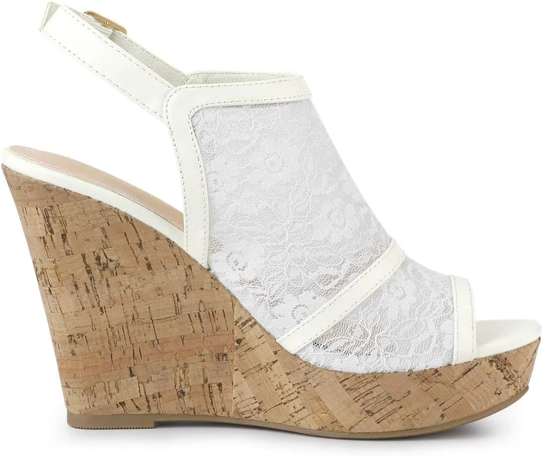 Allegra K Women's Open Toe Platform Heel Lace Wedges Sandals