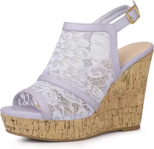 Allegra K Women's Open Toe Platform Heel Lace Wedges Sandals