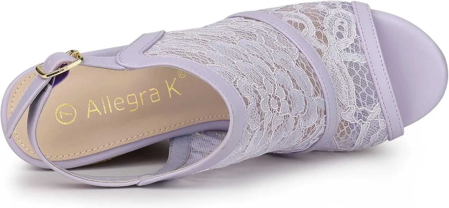 Allegra K Women's Open Toe Platform Heel Lace Wedges Sandals