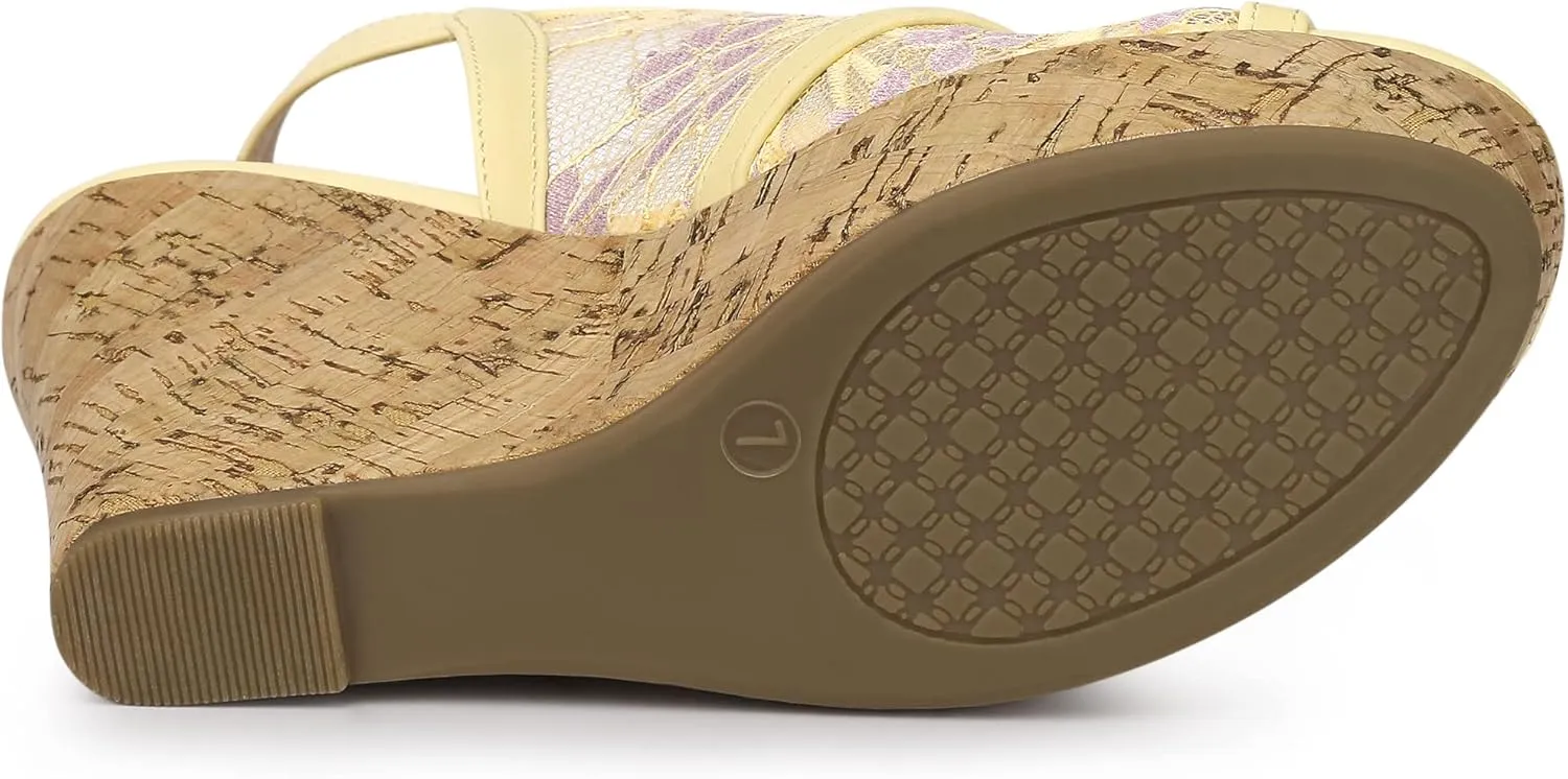 Allegra K Women's Open Toe Platform Heel Lace Wedges Sandals