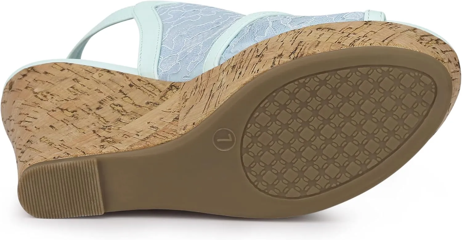 Allegra K Women's Open Toe Platform Heel Lace Wedges Sandals