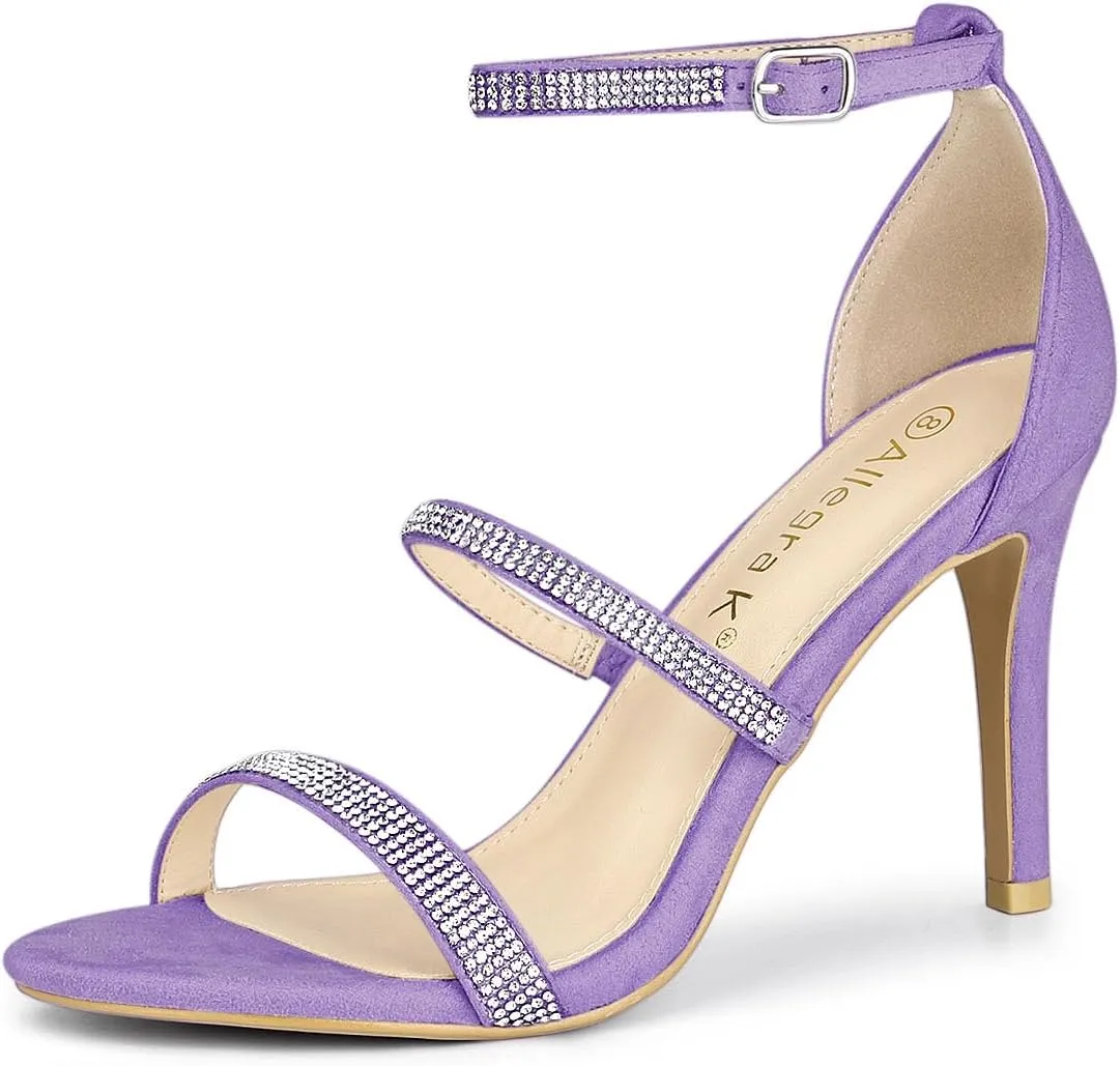 Allegra K Women's Rhinestone Ankle Strap Stiletto High Heels Sandals