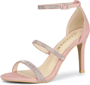 Allegra K Women's Rhinestone Ankle Strap Stiletto High Heels Sandals