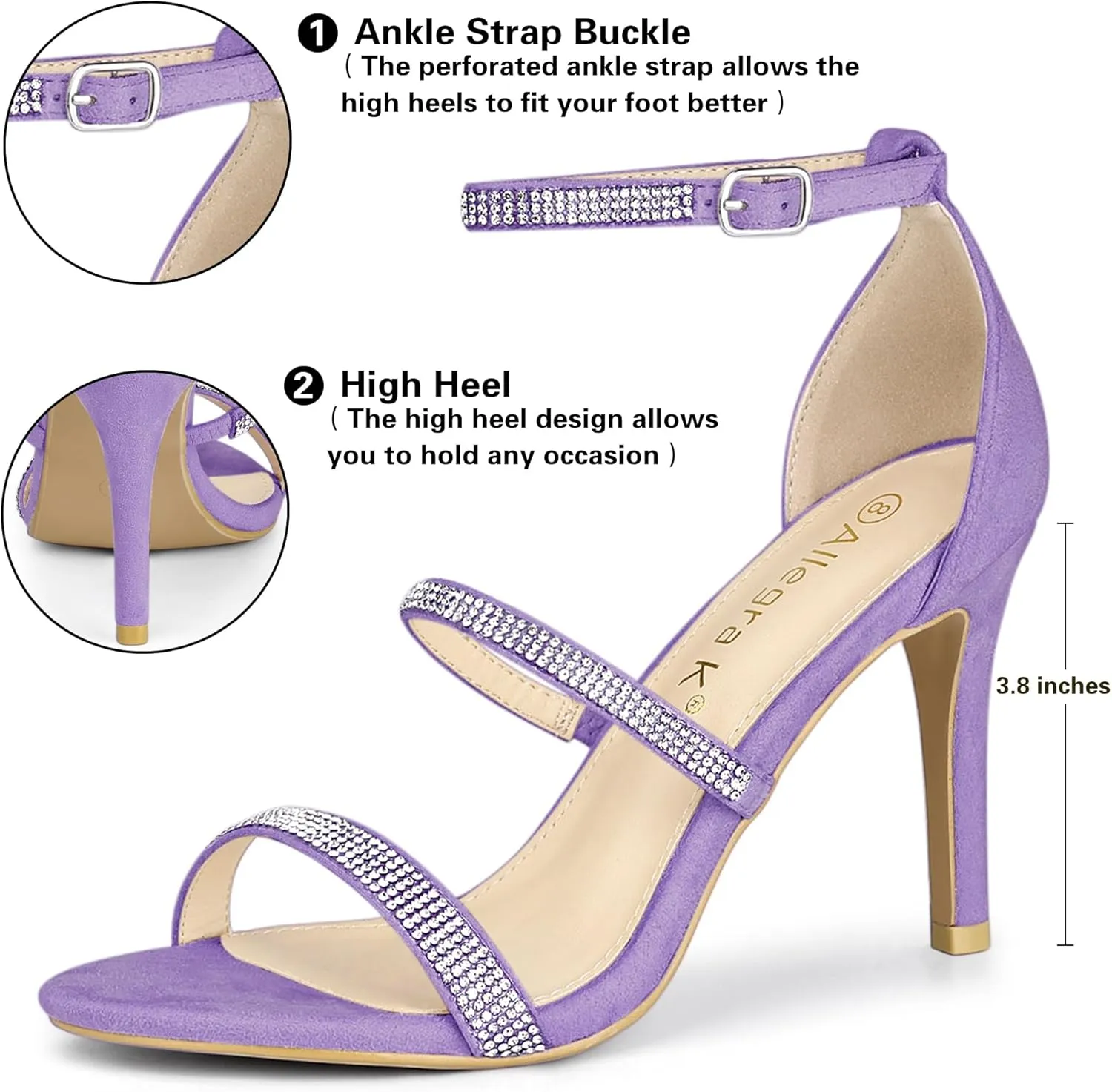 Allegra K Women's Rhinestone Ankle Strap Stiletto High Heels Sandals