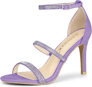 Allegra K Women's Rhinestone Ankle Strap Stiletto High Heels Sandals