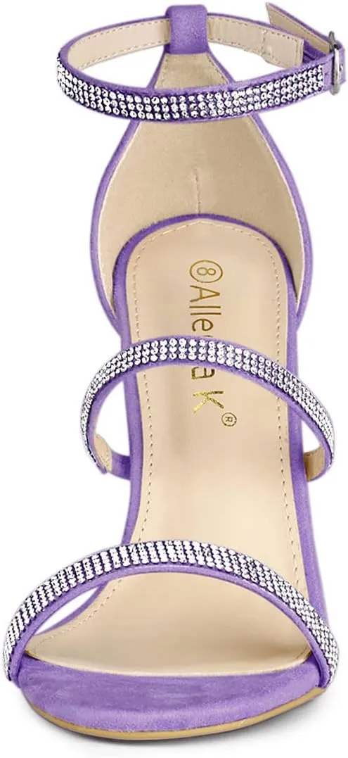 Allegra K Women's Rhinestone Ankle Strap Stiletto High Heels Sandals