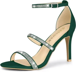 Allegra K Women's Rhinestone Ankle Strap Stiletto High Heels Sandals