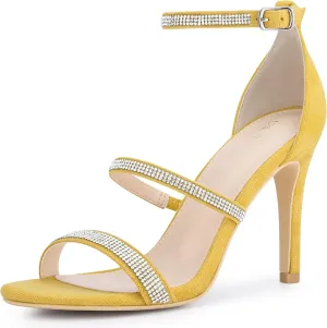Allegra K Women's Rhinestone Ankle Strap Stiletto High Heels Sandals