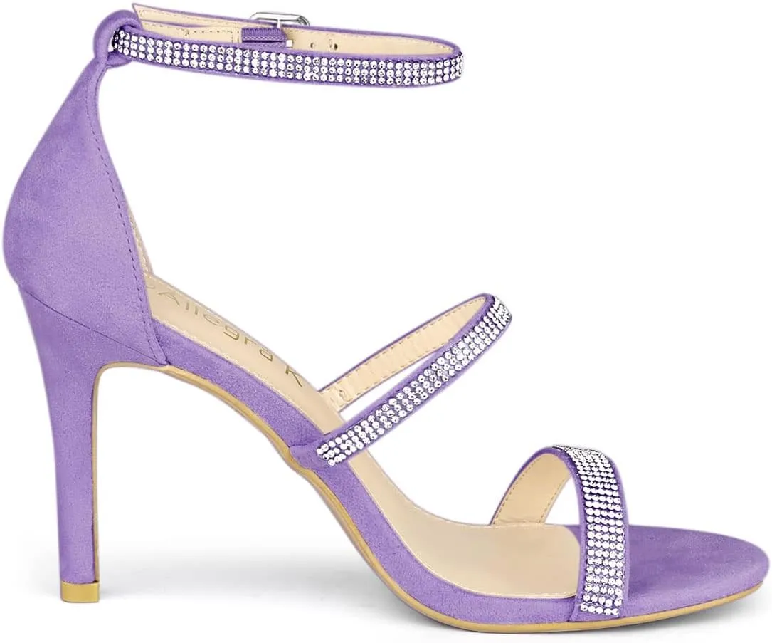 Allegra K Women's Rhinestone Ankle Strap Stiletto High Heels Sandals