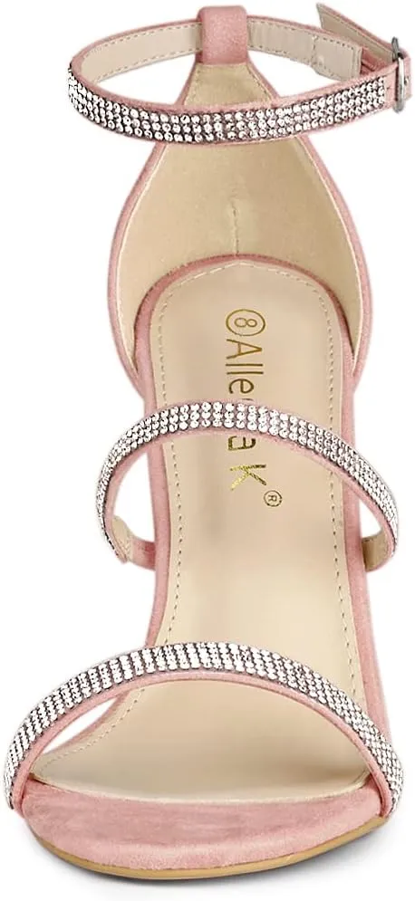Allegra K Women's Rhinestone Ankle Strap Stiletto High Heels Sandals