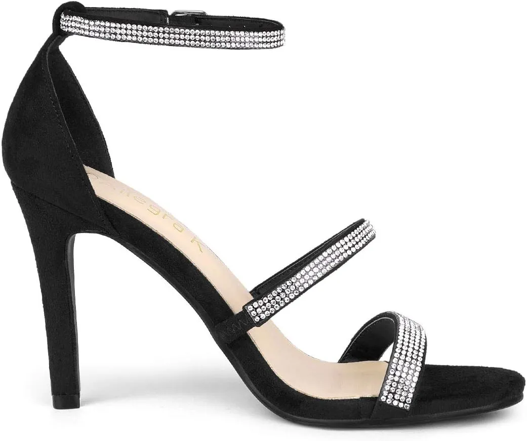 Allegra K Women's Rhinestone Ankle Strap Stiletto High Heels Sandals