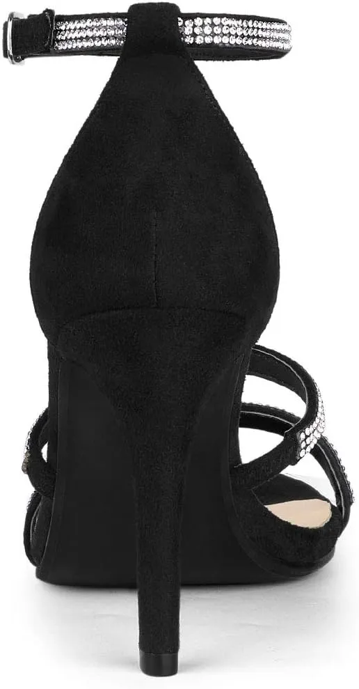 Allegra K Women's Rhinestone Ankle Strap Stiletto High Heels Sandals