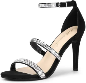 Allegra K Women's Rhinestone Ankle Strap Stiletto High Heels Sandals