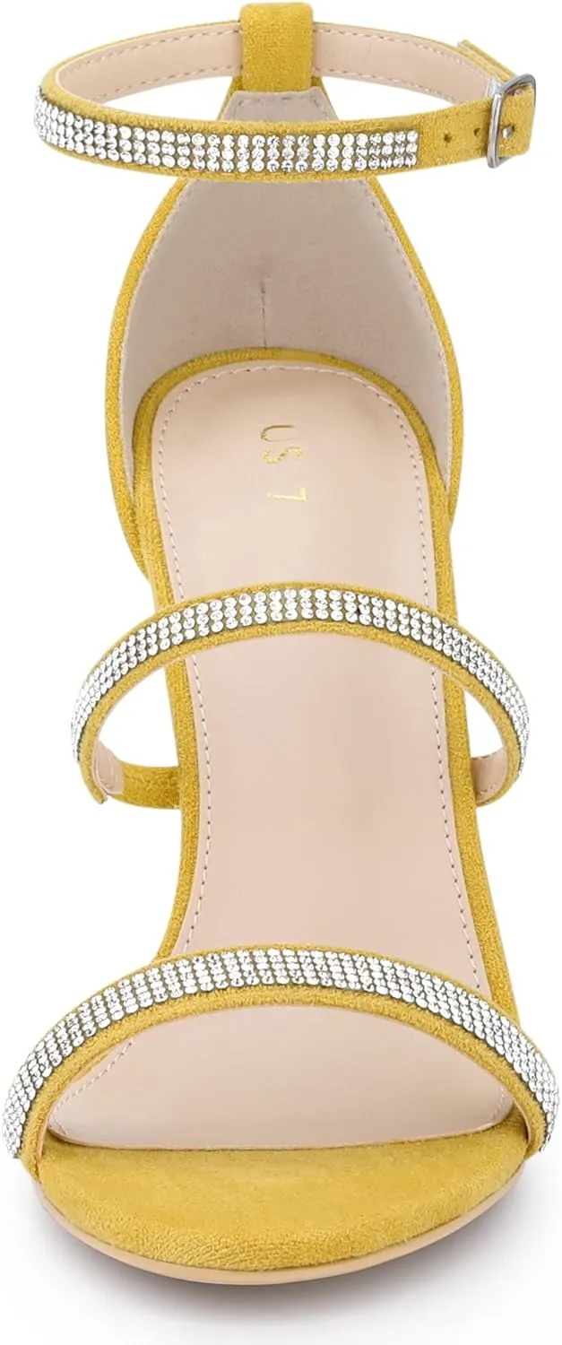 Allegra K Women's Rhinestone Ankle Strap Stiletto High Heels Sandals