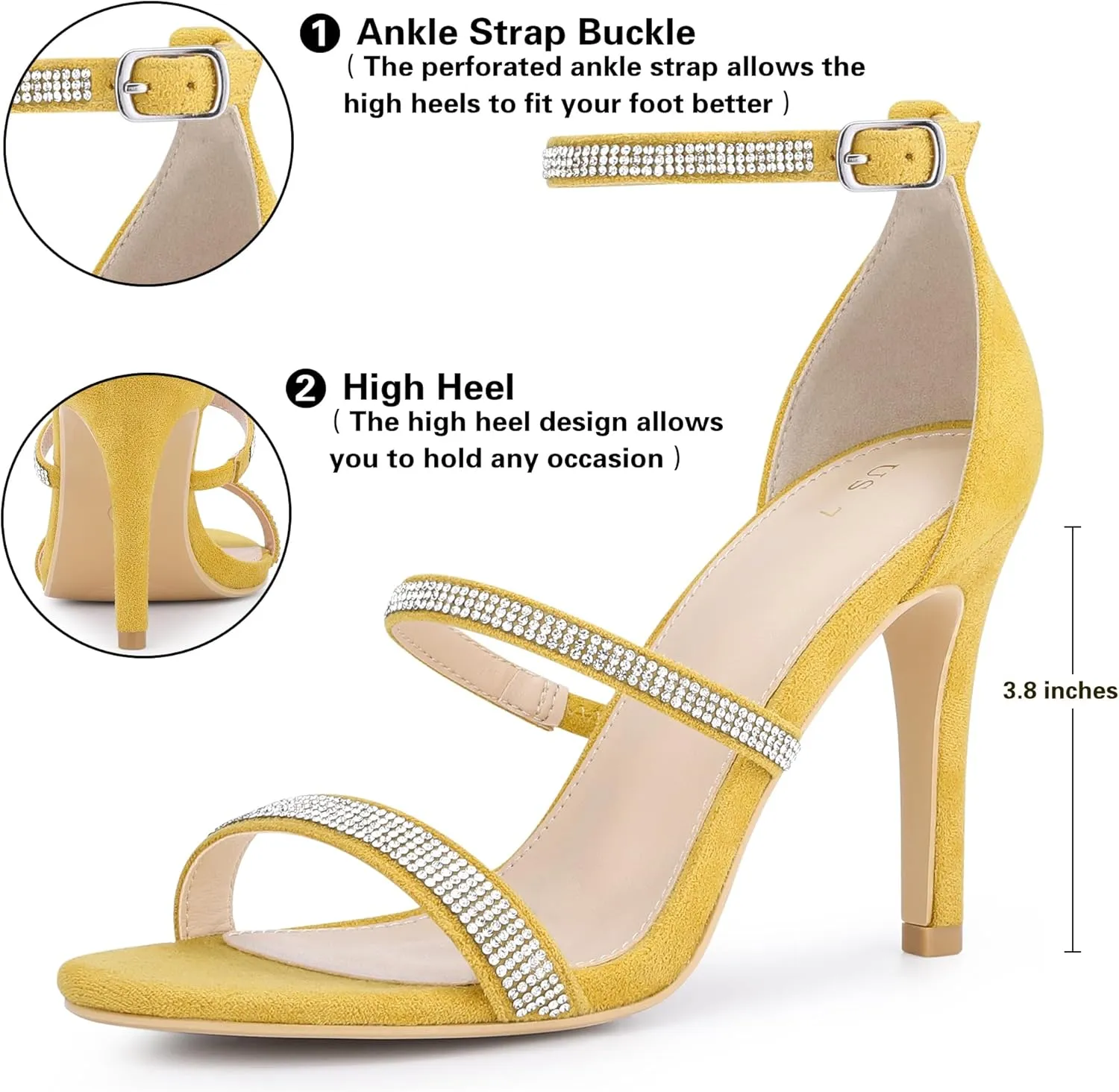 Allegra K Women's Rhinestone Ankle Strap Stiletto High Heels Sandals