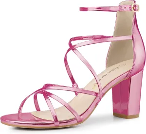 Allegra K Women's Strappy Crisscross Strap Opened Toe Block Heels Sandals