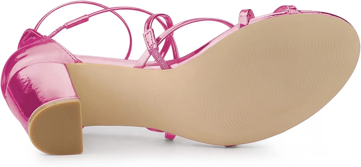 Allegra K Women's Strappy Crisscross Strap Opened Toe Block Heels Sandals